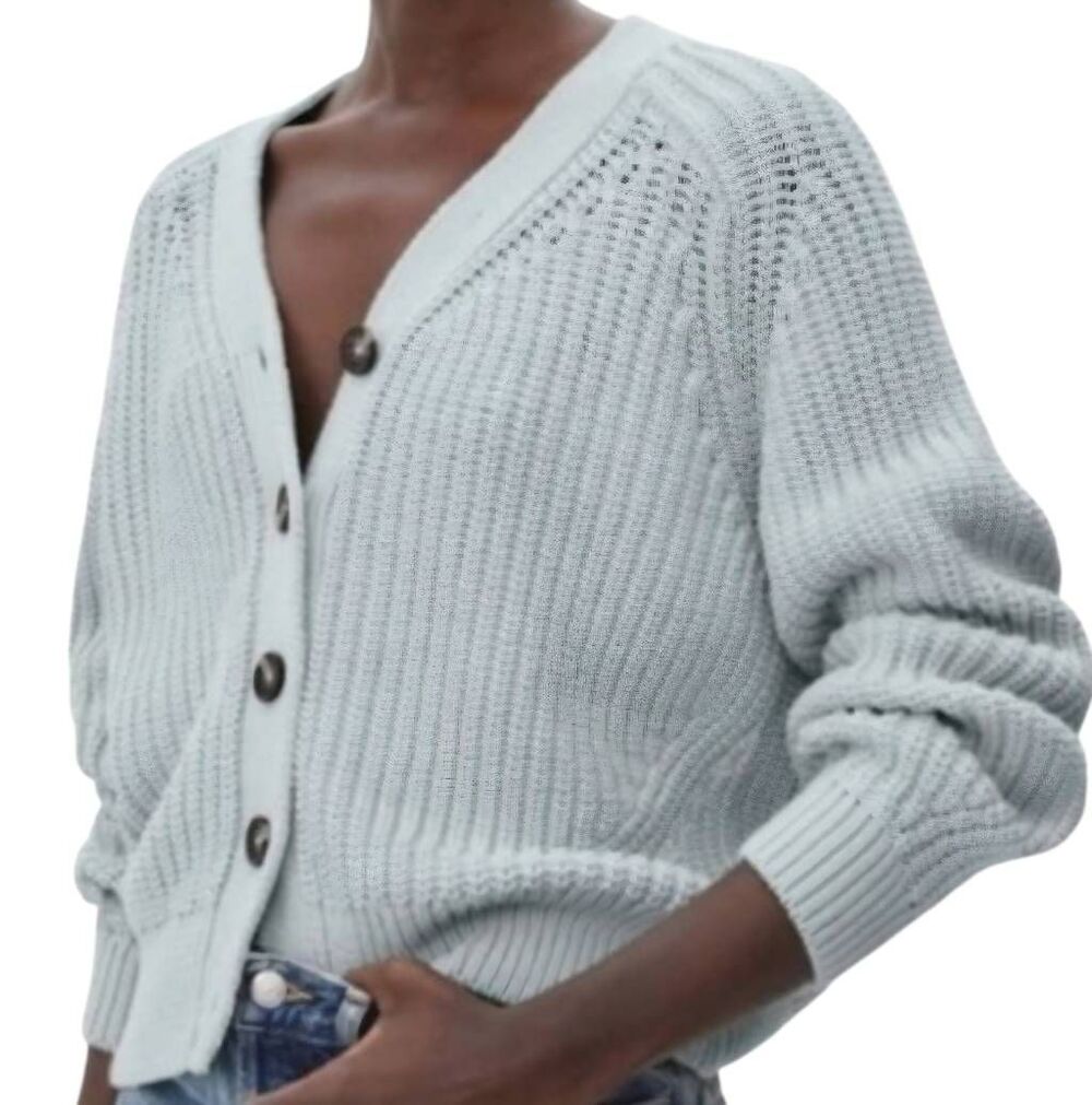 Everlane Sweater Women's Medium Light Mint Green Texture Cotton Cardigan Chunky